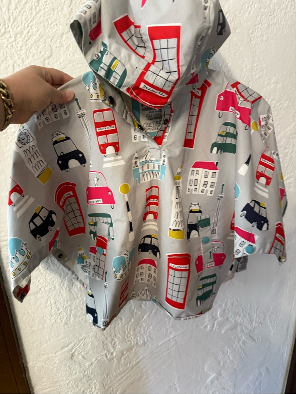 Toddler Hooded Rain Poncho Jacket - London Cars Print, Gray